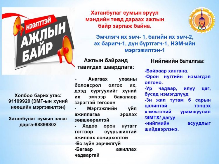 ХАТАНБУЛАГ СУМЫН ЭРҮҮЛ МЭНДИЙН ТӨВИЙН СУЛ ОРОН ТООНЫ МЭДЭЭЛЭЛ
